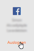 Topics Kanäle - Facebook-Logo mit Nutzername und Schaltfläche zum Abmelden