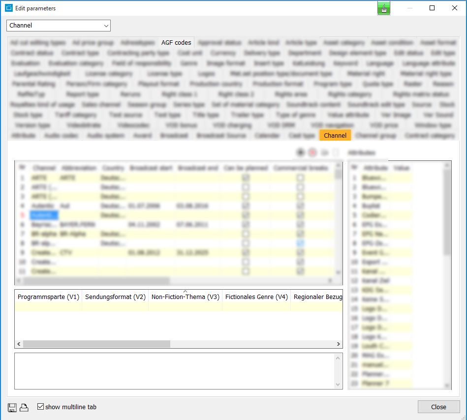 The tab Channel in the CE parameters serves to categorize the channels for AGF coding 