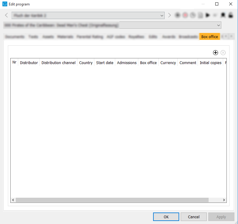 Dialog Edit Program, Tab Box Office