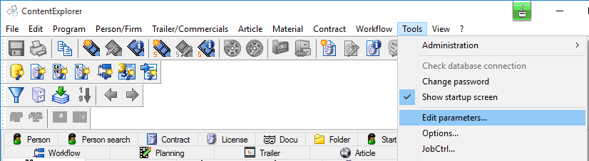 The parameter table in the Media Applications 7