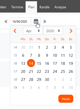 Topics Plan - Datumauswahl in der Kopfzeile des Inhaltsbereichs